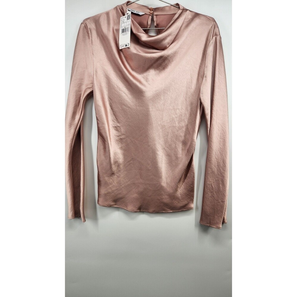 Mango‎ MNG Women's Small Pale Pink Satin Draped Neck Blouse NWT